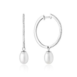 Cercei rotunzi argint cu perle naturale albe si pietre DiAmanti SK20218EL_W-G (Argint 925‰ 3,7 g.)
